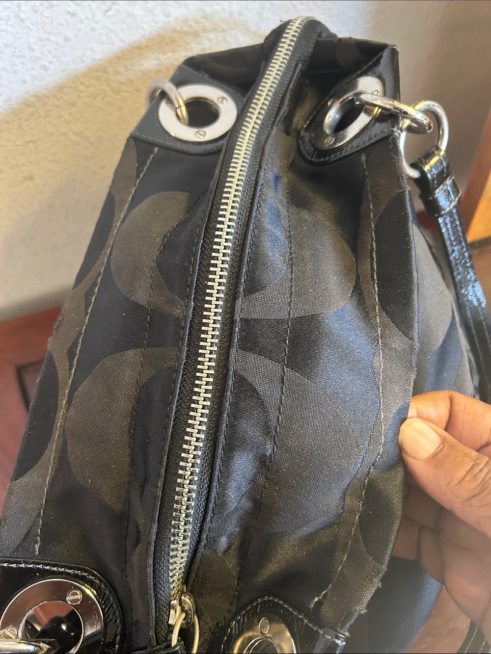 Coach Black Signature C Logo Tote with Silver Hardware - Picture 7 of 12